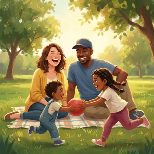 Joyful Family Playtime in a Sunlit Park