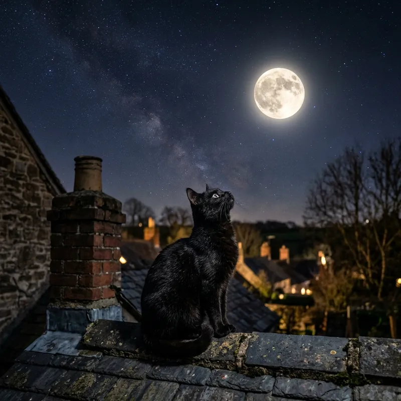 Mystical Black Cat Moon Gazing