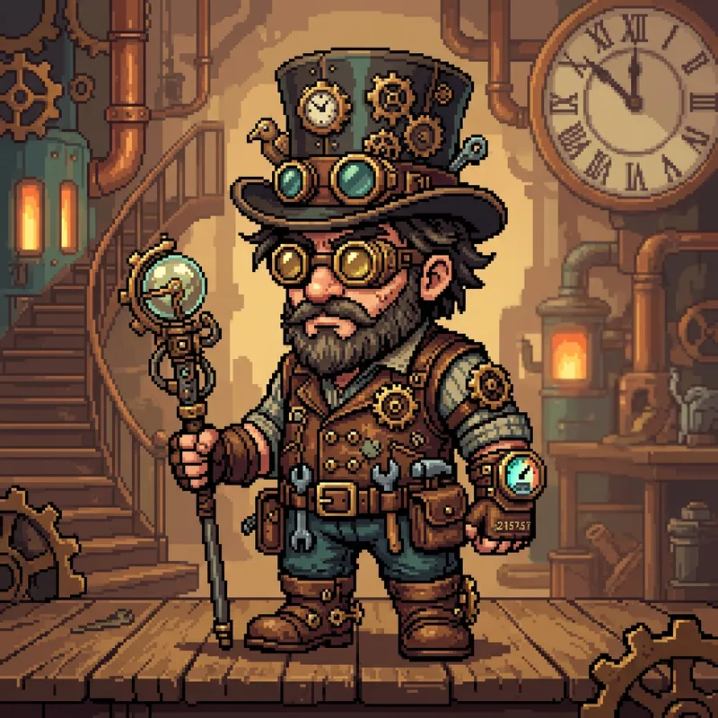 Steampunk Male Character Art in Dot Graphics