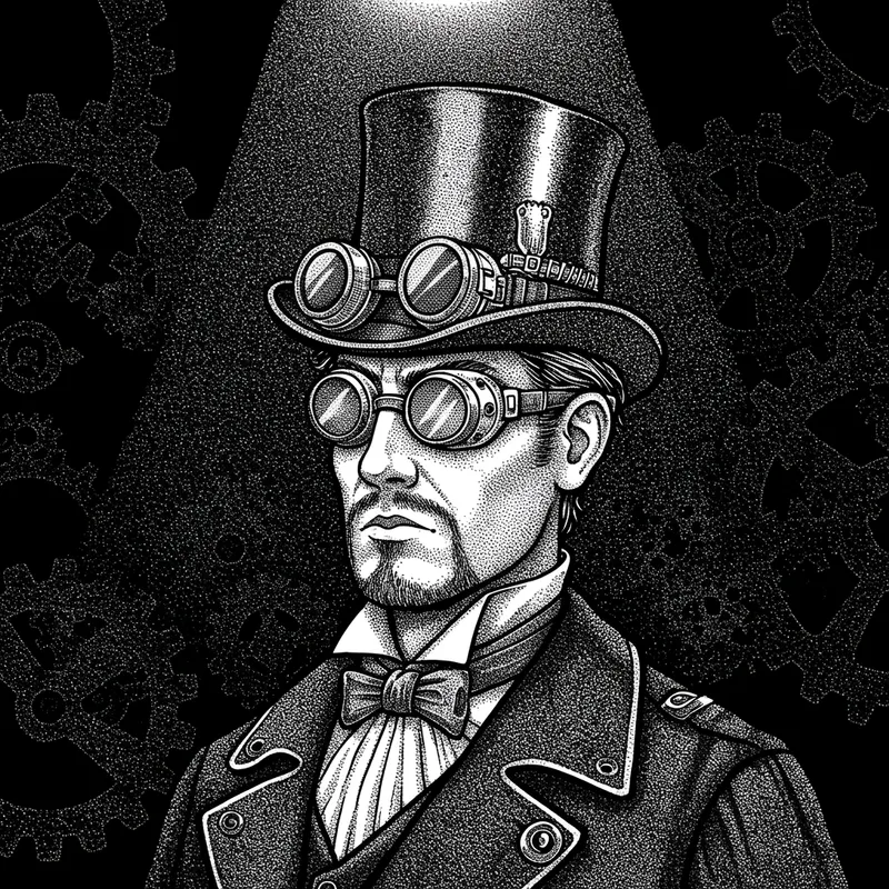 Steampunk Male Character Art in Dot Graphics