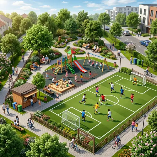 Vibrant Leisure Area with Relaxation Zone, Playground, and Mini-Football Field
