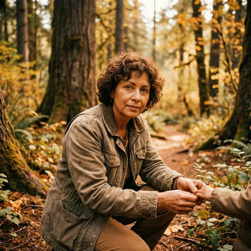 Natural and Relaxed Middle-Aged Hispanic Woman in Outdoor Setting