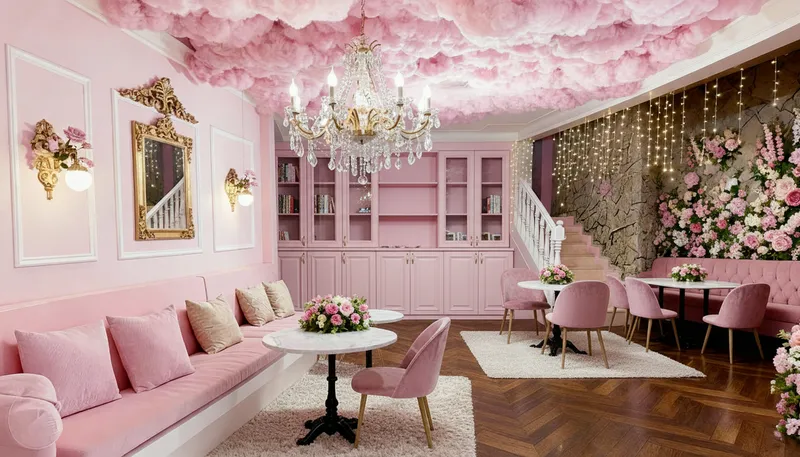 Pink Decor for Two Spaces in Same Location