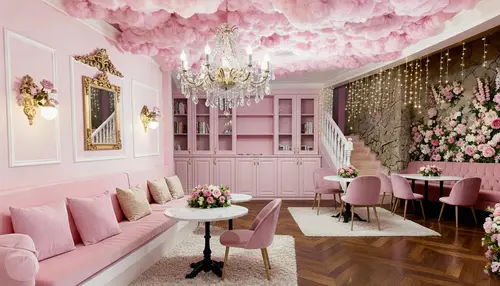 Pink Decor for Two Spaces in Same Location