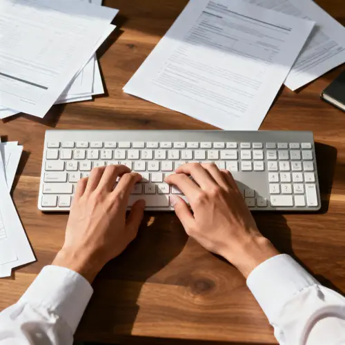 Realistic Desk Scene with Typing Hands
