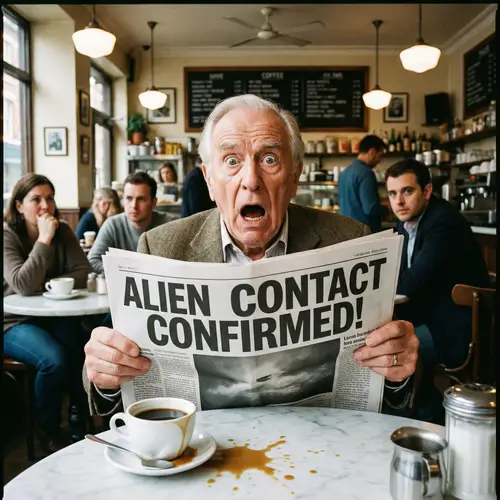 Surprised Man Reading Newspaper - Captured Emotion