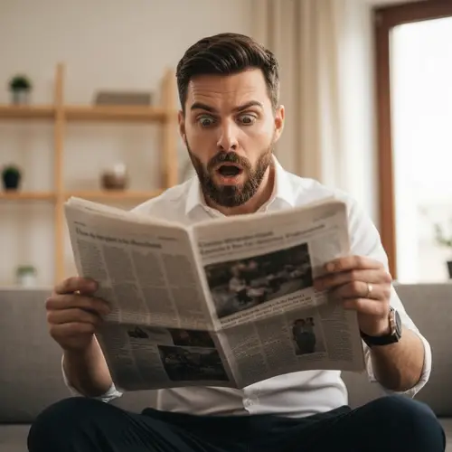 Surprised Man Reading Newspaper - Captured Emotion