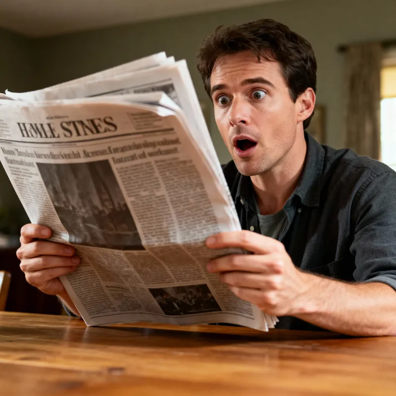 Surprised Man Reading Newspaper