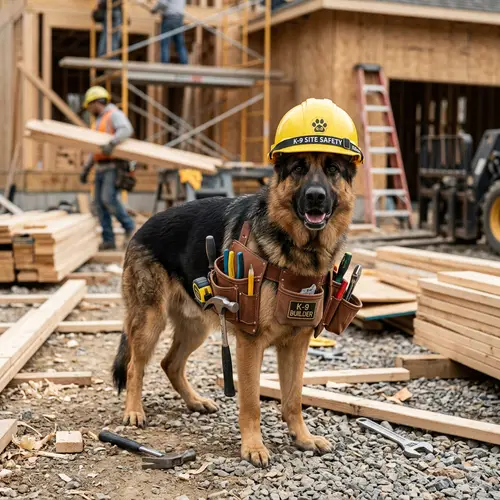 German Shepherd in Construction Gear - Fun Dog Photo