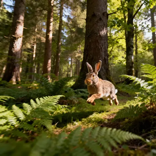 Energetic Rabbit Hopping Through Lush Forest