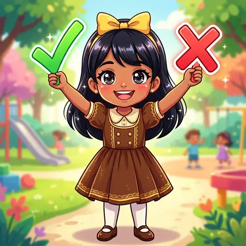 Adorable Anime-Style Little Girl Illustration | Joyful Decision-Making