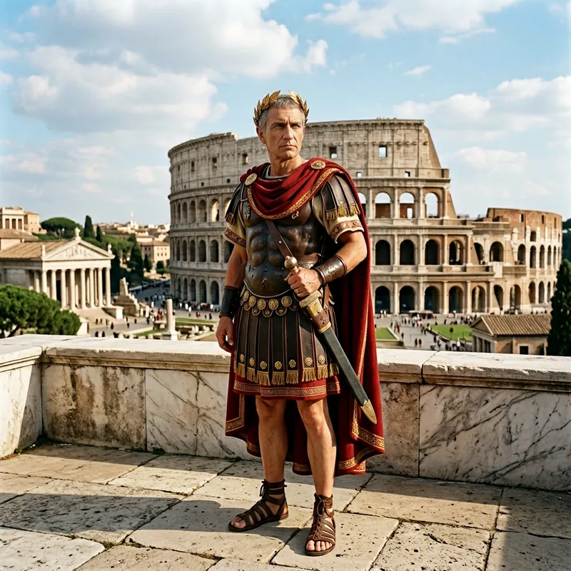 Realistic Image of Julius Caesar with Coliseum Background