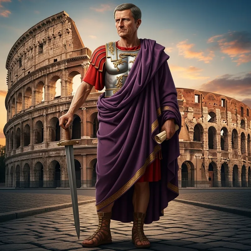 Realistic Image of Julius Caesar with Coliseum Background