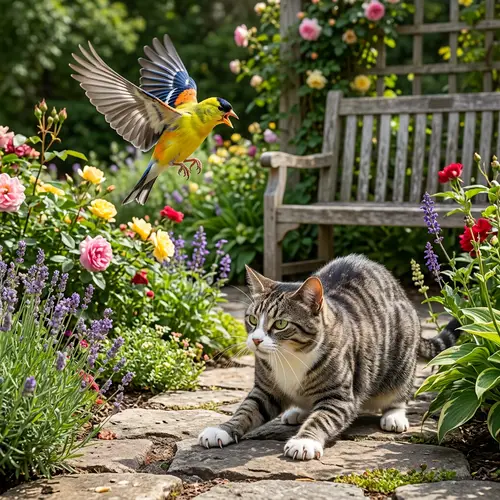 Intense Bird vs Cat Encounter Outdoors | Garden Standoff Scene