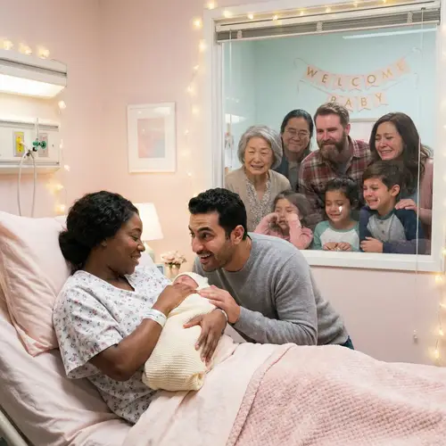 Joyful Birth Moment in a Cozy Hospital Room