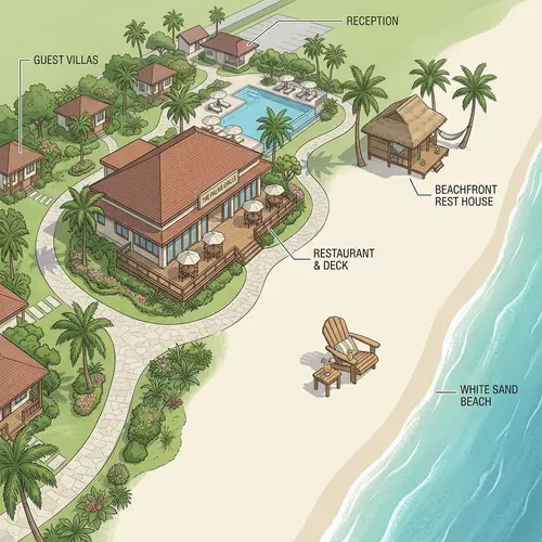 Beach Resort 3D Plan with White Sand & Dining