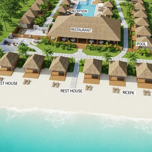Beach Resort 3D Plan with White Sand & Dining