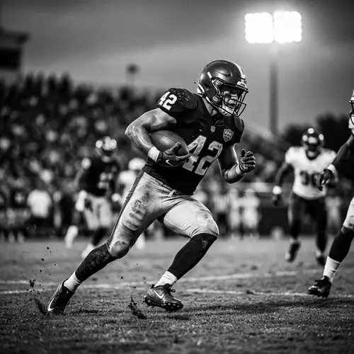 Intense Black and White Football Player Action in FPR League