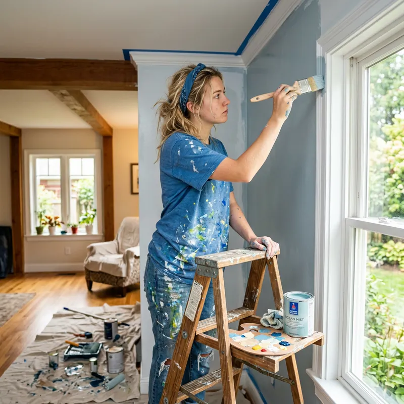 Blond Girl Painting a Living Room Artwork