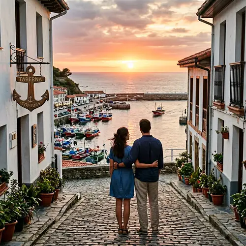 Romantic Sunset in a Spanish Fishing Village