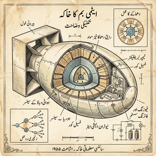 Vintage-Style Scientific Illustration of a Nuclear Bomb