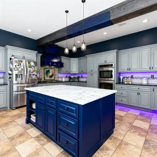 Stunning Kitchen Update with Gray Cabinets & Blue Accents