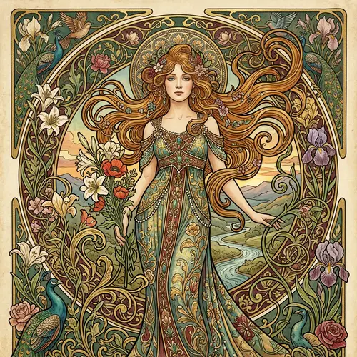 Beautiful Art Nouveau Woman Illustration