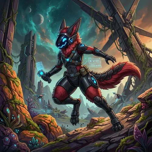 Futuristic Black and Red Protogen Adventure
