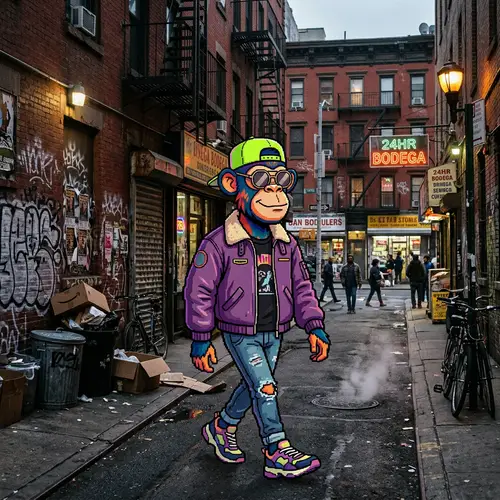NFT Monkey in Urban Ghetto: Digital Art Stroll
