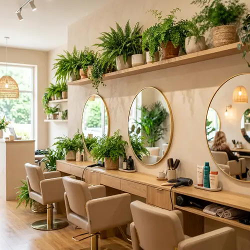 Beige Hair Salon Background with Fern Plants