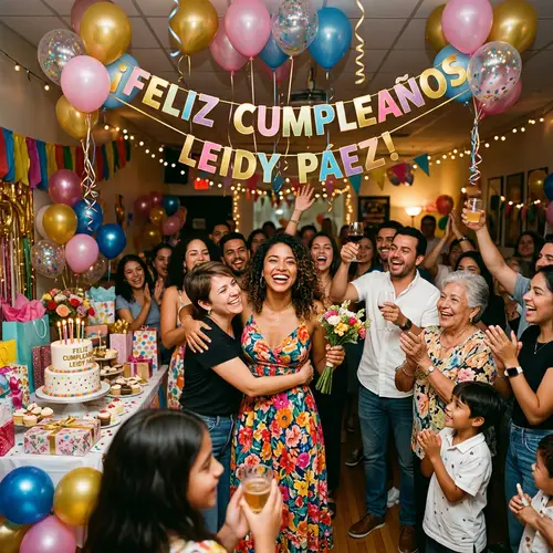 Leidy Páez Birthday Celebration: Joyous Party with Feliz Cumpleaños Banner