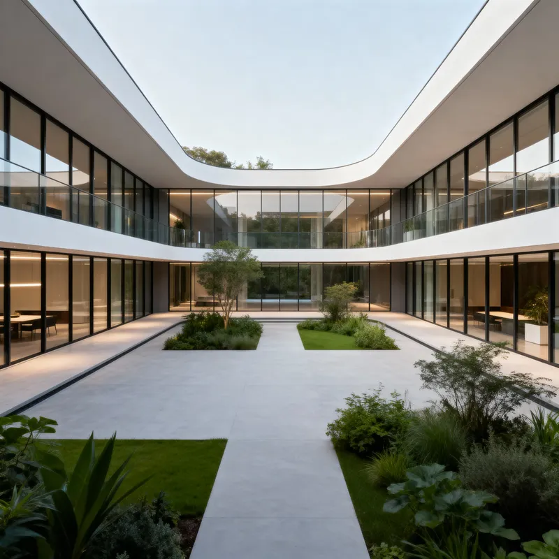 Modern U-Shaped Two-Story Building with Courtyard