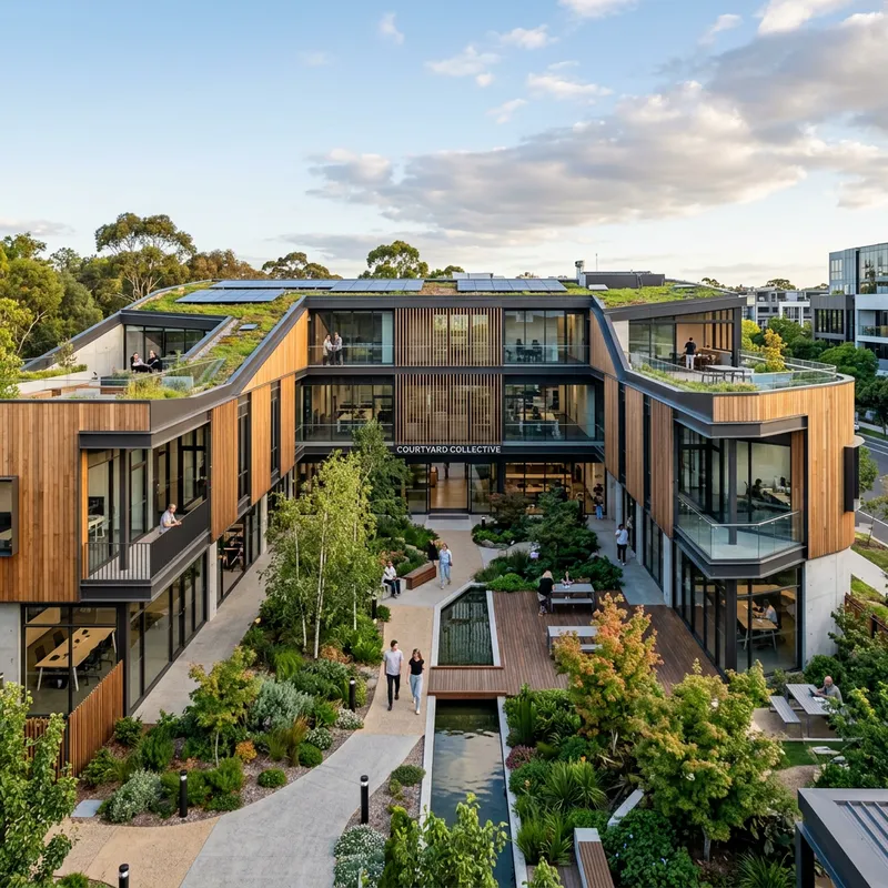 Modern U-Shaped Two-Story Building with Courtyard