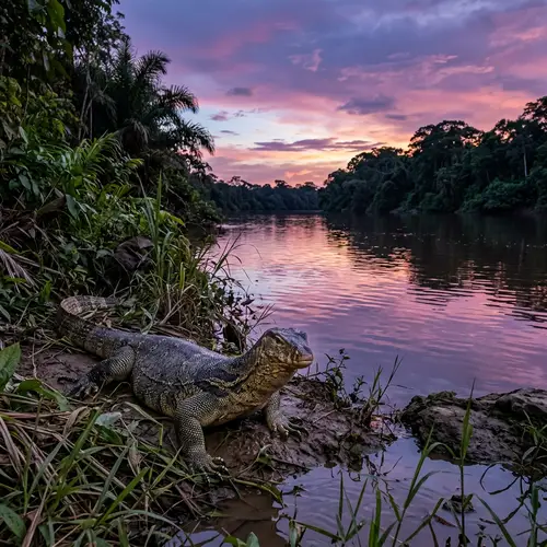 Tranquil Varan by the River at Twilight