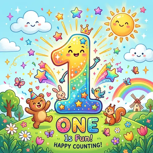 Playful Number 1 Cartoon | Vibrant & Colorful Illustration