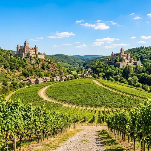 Castles and Vineyard Under Clear Summer Skies