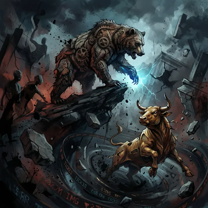 Dramatic Illustration of Bear Market Victory - Financial Art Dramatic Illustration of Bear Market Victory - Financial Art