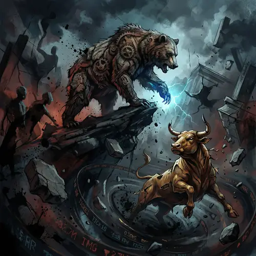Dynamic Scene Depicting Bear Market Triumph - Financial Art