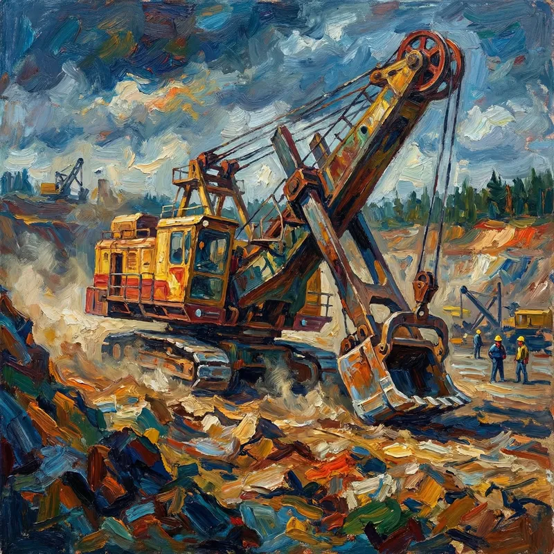 Captivating Mining Excavator Scene | Vibrant Vincent van Gogh Inspiration