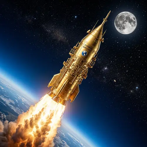 Gold Rocket Journey: Thrusting to the Moon
