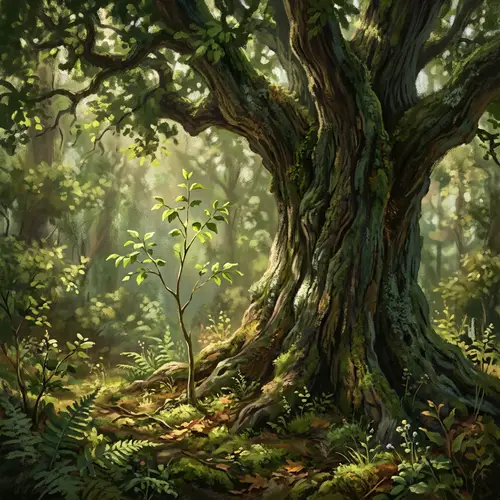 Sapling Reaching Up to Aged Tree | Digital Painting