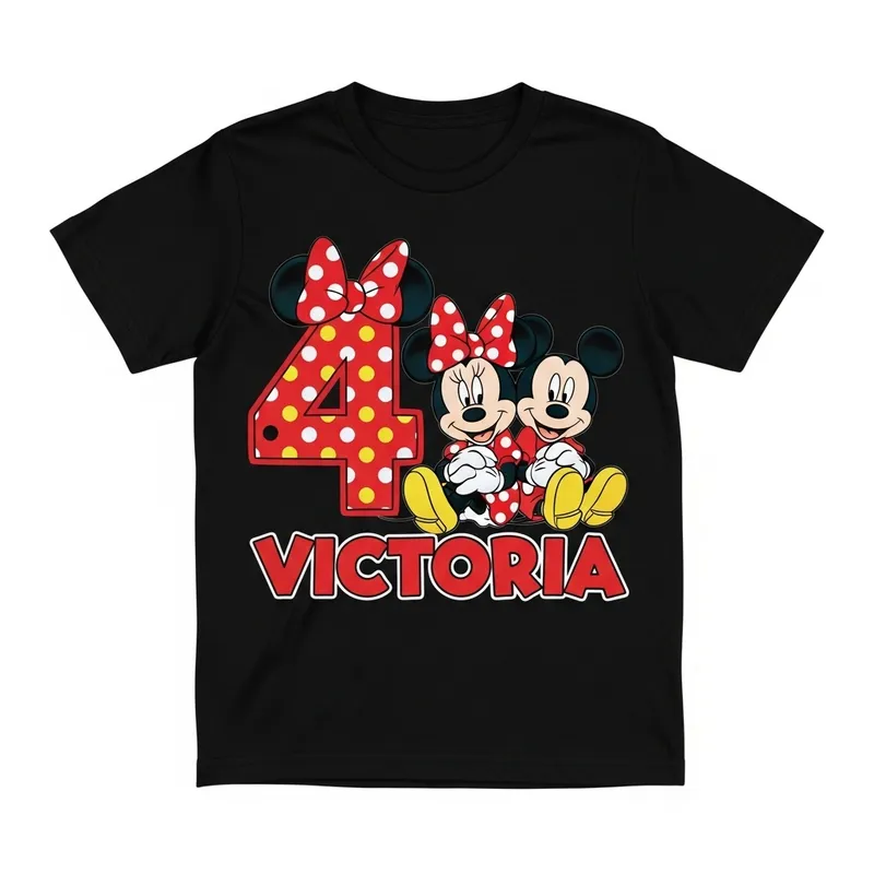 Kids Black T-Shirt with Minnie Mouse Design