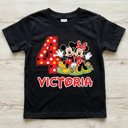 Kids Black T-Shirt with Minnie Mouse Design