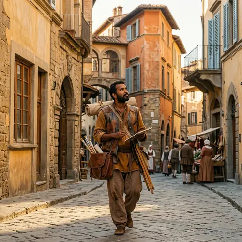 Nomadic Artist in Renaissance Style City: Wandering Through Old-World Ambiance