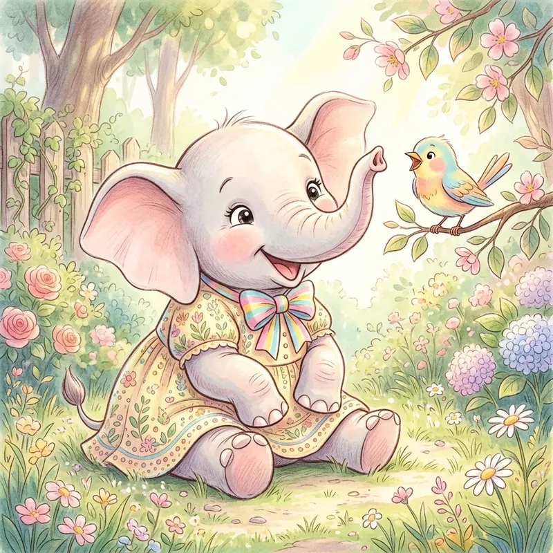 Enchanting Amy: Joyful Little Elephant in Pastel World Enchanting Amy: Joyful Little Elephant in Pastel World
