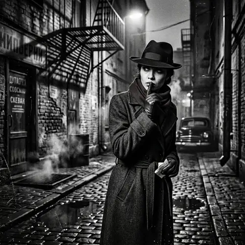 Mysterious Spy Woman in Noir Style Photography