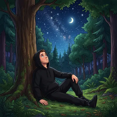 Enraptured Star-Gazing Moment in Silent Forest