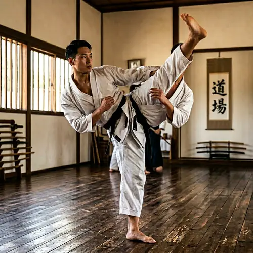 Bruce Lee Martial Arts: Powerful High Kick in Dojo