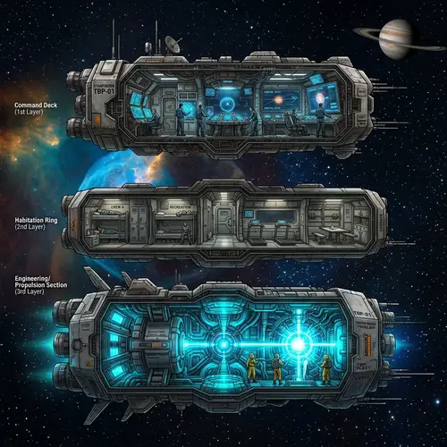 The Three-Body Problem: Exploring a Multilayered Spaceship Design