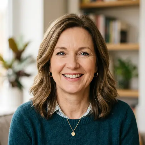 Realistic Portrait of Friendly Caucasian Woman in Her 50s